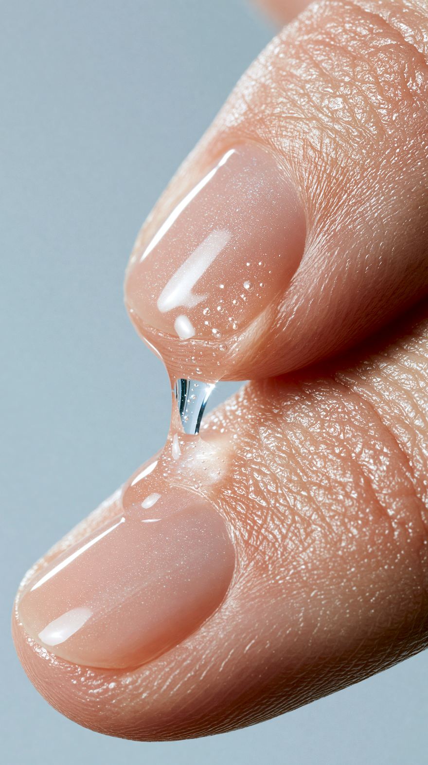 Extreme close-up of natural fingertips showing nail-surface detail